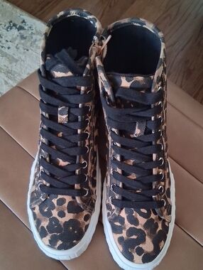 Steve Madden Leopard Print High-Top Sneakers in Brown and Black